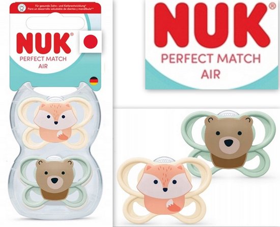 NUK Perfect Match Air Fopspeen 0–2 Maanden – Siliconen – AIR Ventilatiesysteem – 2 Stuks 0-2 maanden