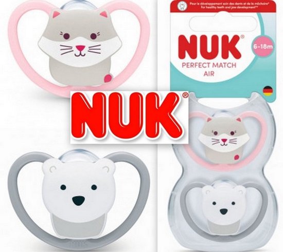 NUK Perfect Match Air fopspenen 6–18 m (Kat / Poolbeer)