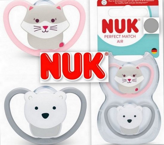NUK Perfect Match Air fopspenen (Kat / Poolbeer)- 18-36 maanden