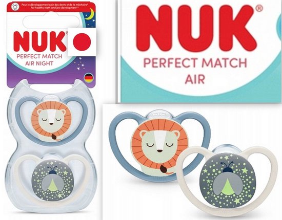 NUK Perfect Match Air Night Fopspeen – Glow in the Dark – 2 Stuks – Siliconen 0-6 maanden