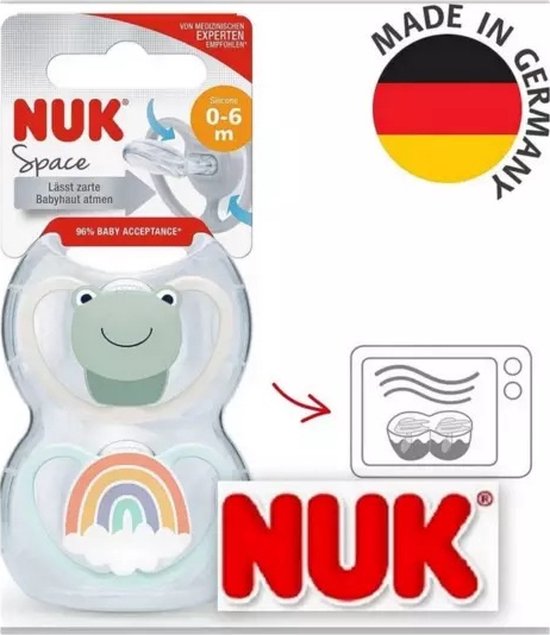 NUK | Space fopspeen | 0-6 maanden | kikker en regenboog | 2 stuks | 0-6 maanden van Nuk