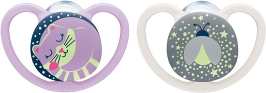 Nuk Space Night- siliconen fopspenen, 2st. set- gloeit in het donker- 0-6 maanden van Merkloos