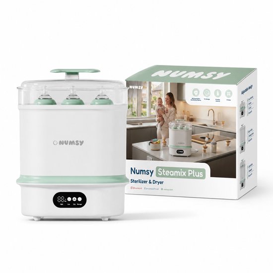 Numsy Steamix Plus Flessensterilisator met Droogfunctie – Elektrische Stoomsterilisator voor Babyflessen, Spenen & Kolfonderdelen – Grote Capaciteit – BPA-vrij