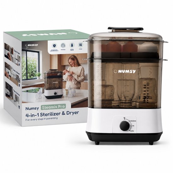 Numsy Steamix Pro Sterilisator en Droger - Flessterilisator - 4-in-1 - Tot 8 Flessen - 48u Opslag - Babyfles Sterilisator - Wit/Groen van Numsy