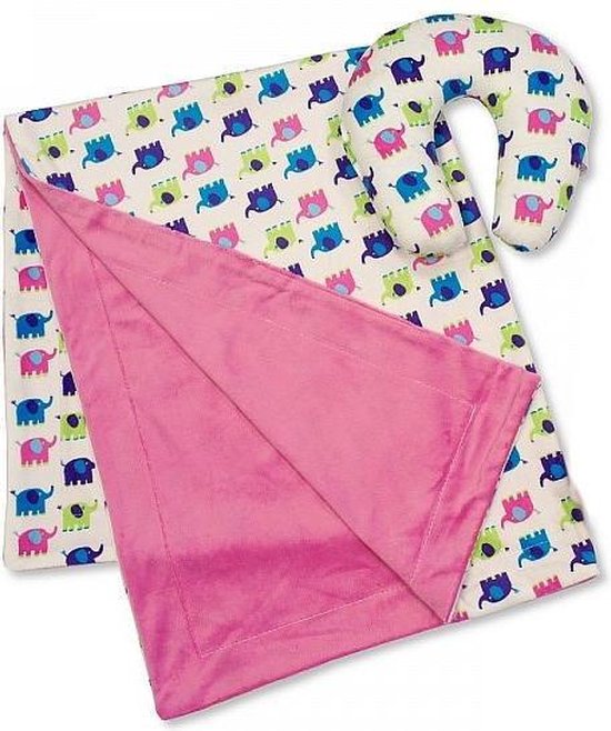 Nursery Time Reisset Babydeken En Nekkussen Olifant 2-delig Roze van Nursery Time
