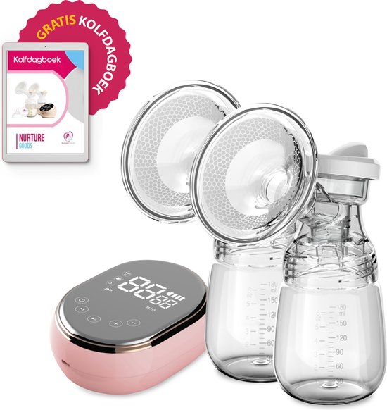 NurtureGoods Dual Efficient Borstkolf - Smart 3.0 - Vernieuwd 2024 model - Draadloze Dubbele Elektrische Borstkolf - Oplaadbare Accu - Inclusief 2x180 ml Babyfles, Kolfdagboek en Speen - Breast Pump Electrisch Dubbel van Merkloos