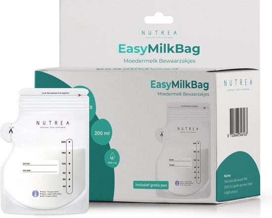 Nutrea – 100 Stuks – Moedermelk Bewaarzakjes met Schenktuit – 200 ml – Borstvoeding Bewaarzakje van Nutrea