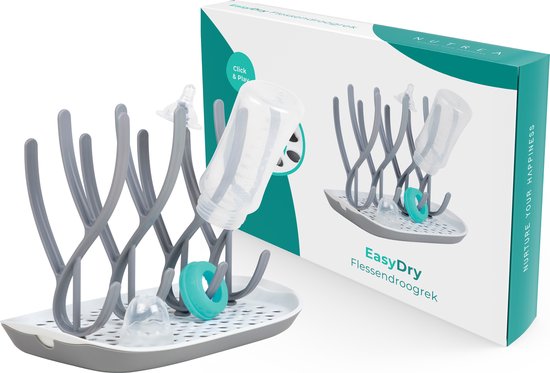 Nutrea EasyDry - Flessen Droogrek Baby - Afdruiprek Babyfles - Droogrek voor Flessen - Inclusief Lekbak - Grijs/Wit van Nutrea
