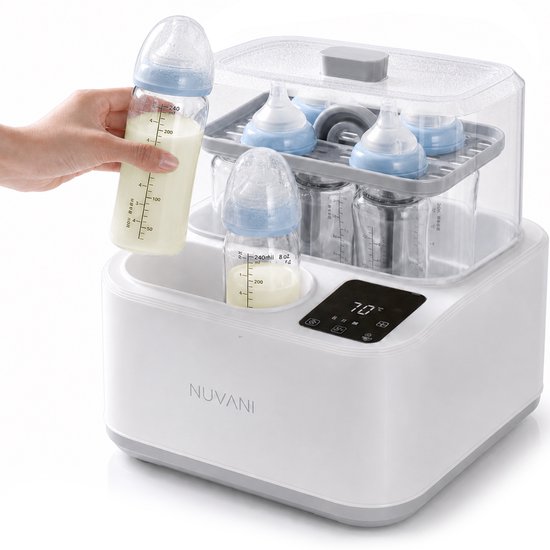 Nuvani 8-in-1 Flessen Sterilisator met Droogfunctie – Steriliseer & Droog 6 Babyflessen – Inclusief Flessenwarmer, Stoomkoker & Accessoires