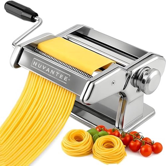 Nuvantee Pasta-snijmachine, 150 rollen met pastasnijmachine, 7 verstelbare dikte-instellingen, voor perfecte spaghetti of fettuccini, van gelegeerd staal, handmatig van Nuvantee