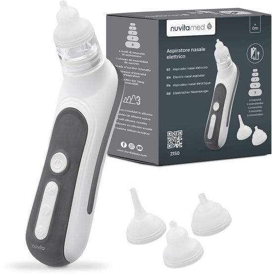 Nuvita Baby Neusreiniger Baby 2150 - Elektrische Neuszuiger met Oplaadbare Batterij - 5 Zuigintensiteiten - 3 Siliconen Neusstukken - Lullaby’s en Kleurenverlichting van Merkloos