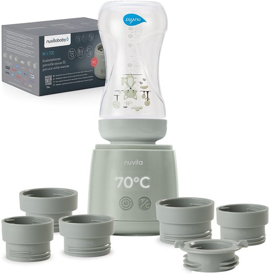 Nuvita Baby Universele Draagbare Flessenwarmer Mix70 met Warm en Mix Functie 1164 - Oplaadbaar - 5 Temperatuurinstellingen - Snel Verwarmen - USB Oplaadbare Batterij van Merkloos