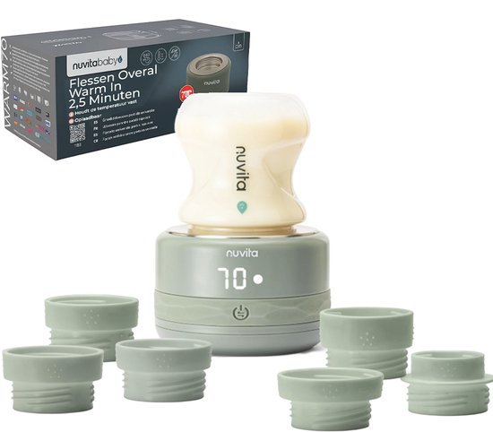Nuvita Baby Universele Draagbare Flessenwarmer Warm70 1166 - Oplaadbaar - Snel Verwarmen - 5 Temperatuurinstellingen - USB Oplaadbare Batterij