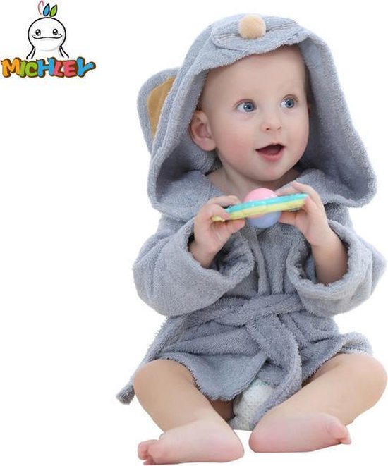 ochtendjas / badjas baby grijs met capuchon muis van Jollein