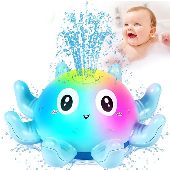Octopus badspeelgoed met licht - Spuitende water sprinkler voor baby - Douche speelgoed voor in bad en zwembad - Cadeau voor kinderen - Blauw van Merkloos