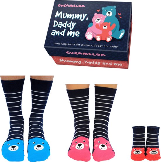 Oddsocks - Babysokjes + sokken voor Papa en Mama - Cadeaudoosje met papa, mama, baby sokken - Mummy, daddy and me - kraamcadeau - geschenk babyshower