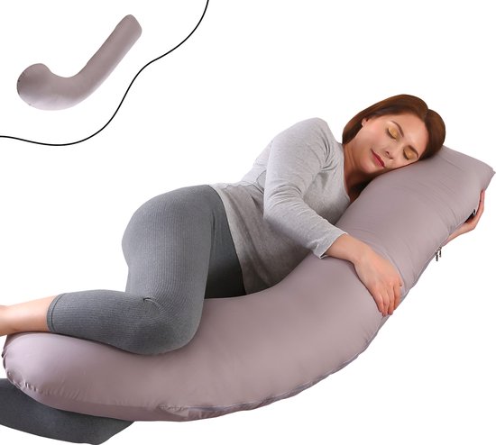 Oemmie Zwangerschapskussen - Voedingskussen - Zijslaapkussen - Lichaamskussen - J-vorm - 145x45 cm - Grijs van Oemmie