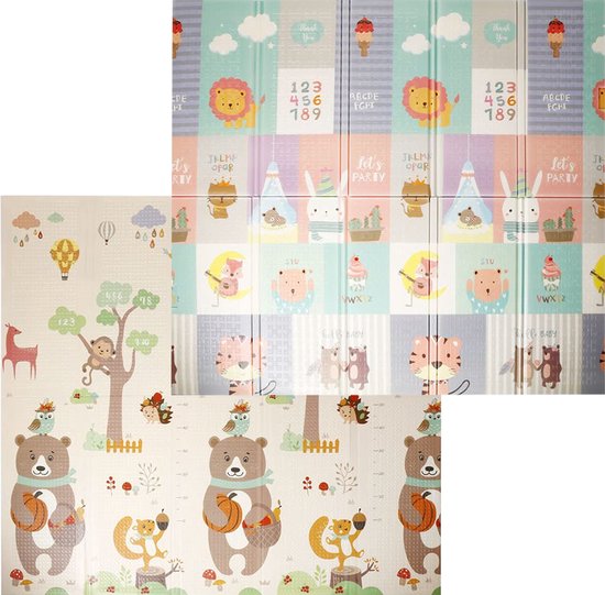 OFMOTRA Speelmat Baby - Speelkleed - Dubbelzijdige Speelmat Foam - Kruipmat - Opvouwbaar - Antislip en Waterafstotend - Beertjes -1.5 CM Dik-180 x 200 CM van OFMOTRA