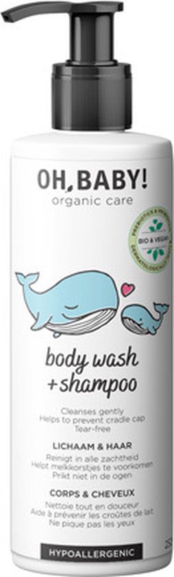 Oh, Baby! Body Wash & Shampoo 250ml | Natuurlijk, Biologisch & Vegan | Prikt niet in de ogen | 2in1 lichaam & haar van Naïf