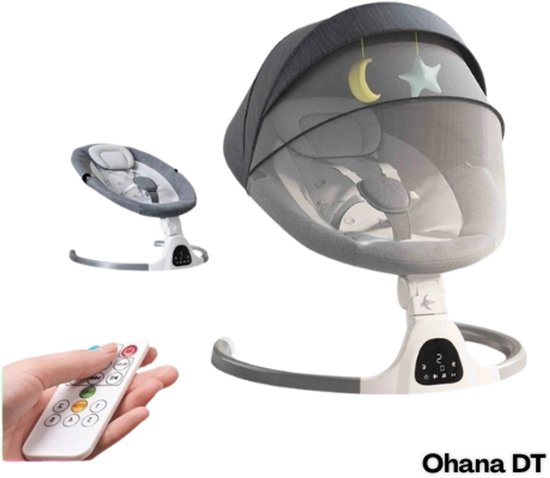 Ohana DT - Elekstrische Schommelstoel Baby - Baby Swing - Met Afstandsbediening - Muziek - Bluetooth - Grijs van Ohana