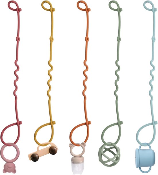 OIMG Verstelbare bandjes - 5 stuks - Ketting - Koord - L50cm - Silicone - rekbare veiligheidsriempjes voor speelgoed - Aan de kinderwagen - Kinderstoel - Autostoel - Anti weggooi - Bekercatcher - Baby - Schelp - 5 kleur van Merkloos