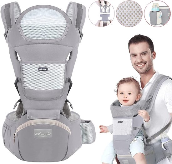 OKWISH Draagzakken - Hip‑Seat Draagzak Voor Neugeborene En Kleinkinder, Ergonomische Babytrage Met Opbergvak, Lichtgewicht Heupdrager, Katoen, Grijs van Merkloos