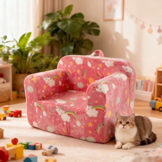 OKWISH Fauteuil 64 x 49 x 49 cm - Kinderfauteuil Met Armleuningen, Draaghengsel En Afneembare Hoes - Voor Slaapkamer Of Speelkamer - Stof - Rose