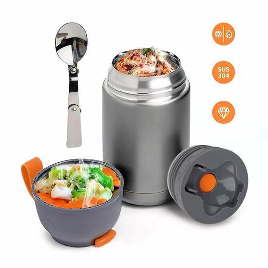 OKWISH Voedselcontainer Isolerend – 650 Ml – Voor Soep En Lunch – Lekvrij – Roestvrij Staal – Zilver