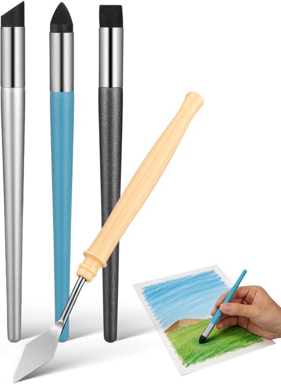 Oliepastel mengstift kunstenaar blending tool met schraper, herbruikbare sponsstift voor nauwkeurig mengen en kleurverloop bij schetsen en olieverfschilderijen