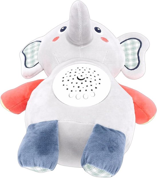 Olifant Fopspeelgoed - Muziekpop Baby - Slaap Hulp - Zachte LED Verlichting - 23x18x27cm - Grijs