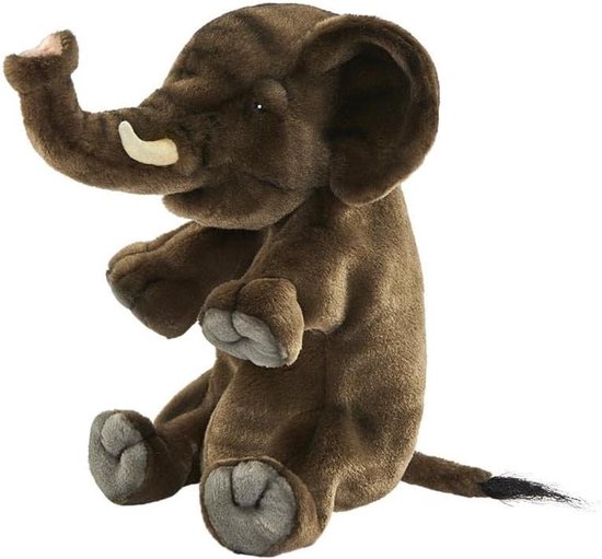 Olifant handpop - Pluche dier - Verhalen vertellen - Realistische details - 30 cm