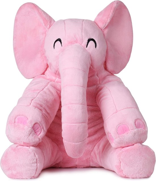 Olifant knuffel - Groot pluche dier - Kinderkamer decoratie - Wasbaar tot 60 graden - 55 cm - Roze