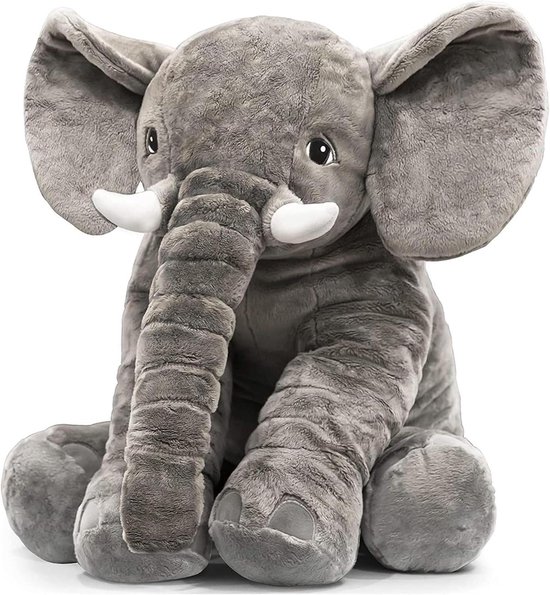 Olifant knuffeldier - Pluche dier - Knuffelen en troosten - XXL formaat - 60 cm - Grijs