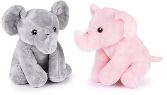 Olifant Set Pluche Speelgoed Roze en Grijs - Zacht en Knuffelig, 100% Gerecycled