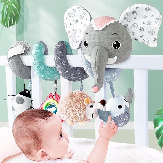 Olifant Speelgoed - Kinderwagen hanger - Baby entertainment - Zachte huidvriendelijke stof - 40 x 35 cm - Grijs roze