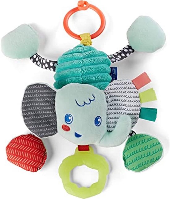 Olifant Speelgoed - Rammelaar Bijtring - Baby Ontwikkeling - Multi-textuur Pluche - 22 cm - Blauw