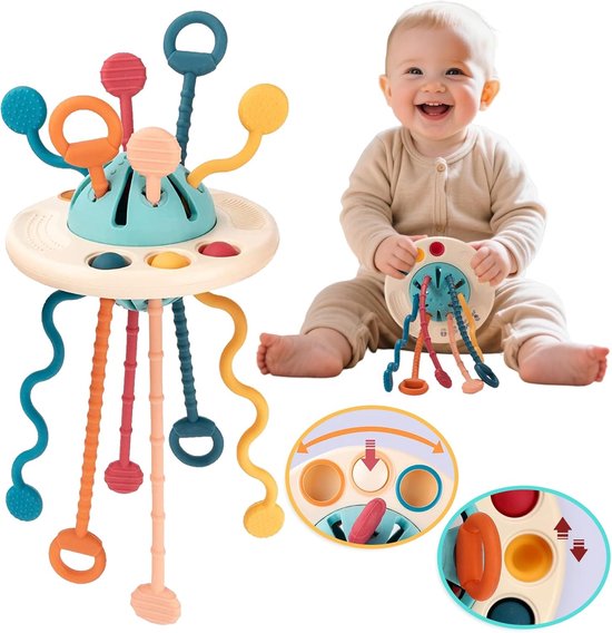 OLOEY Educatief trekspeelgoed in de vorm van een ufo-zintuiglijk speelgoed geschikt voor baby's van 12 tot 18 maanden-Montessori-duw-en trekspeelgoed dat de motoriek helpt ontwikkelen