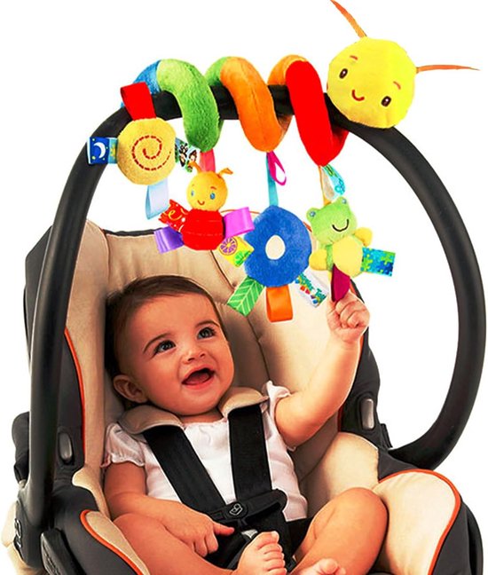 OLOEY Spiraalvormig speelgoed voor de kinderwagen voor baby's-Pluche hangende rammelaar-sensorisch speelgoed voor wieg-mobiel of babybedje voor jongens en meisjes van 0-3-6-9 en 12 jaar