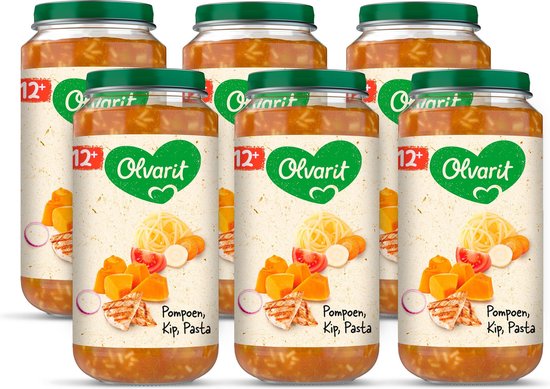 Olvarit Babymaaltijd 12+ Maanden - Pompoen Kip Pasta - 6 x 250g van Merkloos