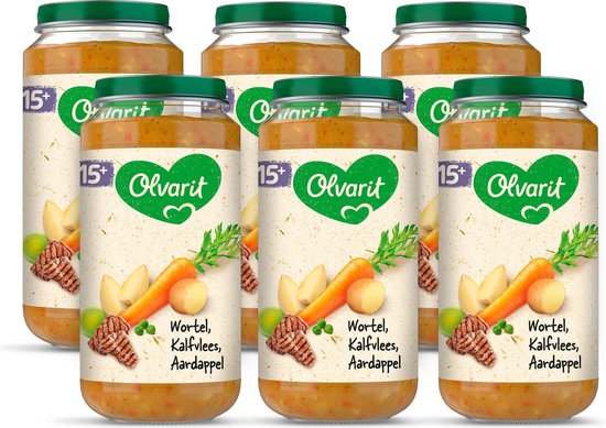 Olvarit Babymaaltijd 15+ Maanden – Wortel Kalfsvlees Aardappel – 6 x 250g van Olvarit