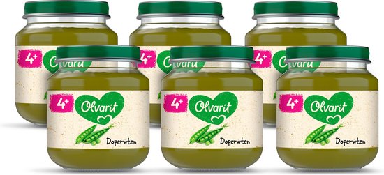 Olvarit Babymaaltijd 4+ Maanden - Doperwten - 6 x 125g van Merkloos