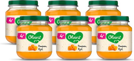 Olvarit Babymaaltijd 4+ Maanden – Pompoen Rijst – 6 x 125g van Olvarit