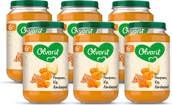 Olvarit Babymaaltijd 6+ Maanden – Pompoen Kip Aardappel – 6 x 200g van Olvarit
