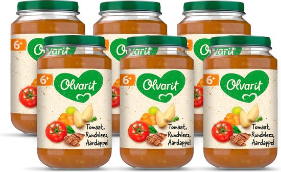 Olvarit Babymaaltijd 6+ Maanden – Tomaat Rundvlees Aardappel – 6 x 200g van Merkloos