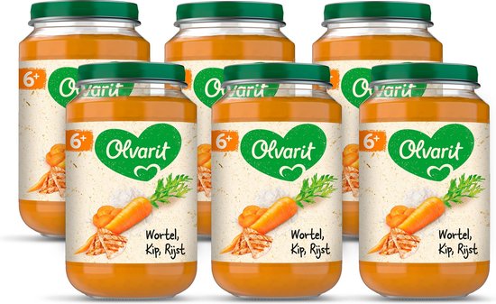 Olvarit Babymaaltijd 6+ Maanden - Wortel Kip Rijst - 6 x 200g van Olvarit