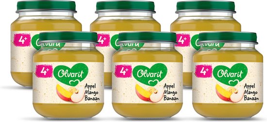 Olvarit Fruithapje 4+ Maanden - Appel Mango Banaan - 6 x 125g van Olvarit
