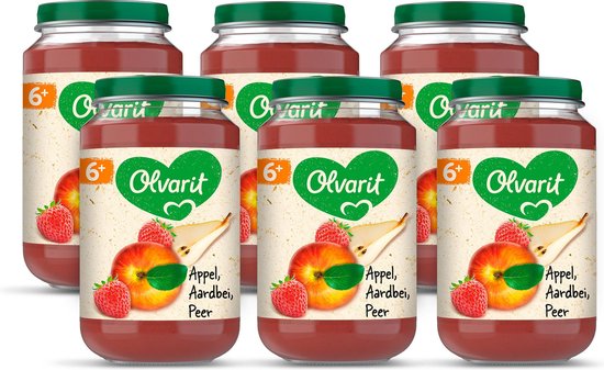 Olvarit Fruithapje 6+ Maanden – Appel Aardbei Peer - 6 x 200g