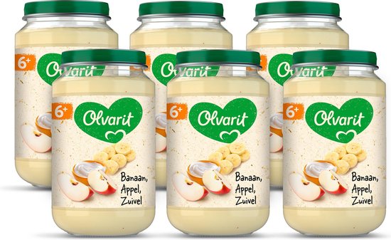 Olvarit Fruithapje 6+ Maanden - Banaan Appel Zuivel - 6 x 200g van Olvarit