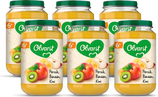 Olvarit Fruithapje 6+ Maanden - Perzik Banaan Kiwi - 6 x 200g van Olvarit