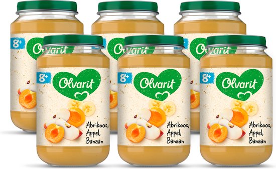 Olvarit Fruithapje 8+ Maanden – Abrikoos Appel Banaan - 6 x 200g van Olvarit